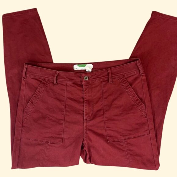 Anthropologie Women's Red Brushed Cotton Pants w/ Fabric Belt – Size 32 - Picture 5 of 12